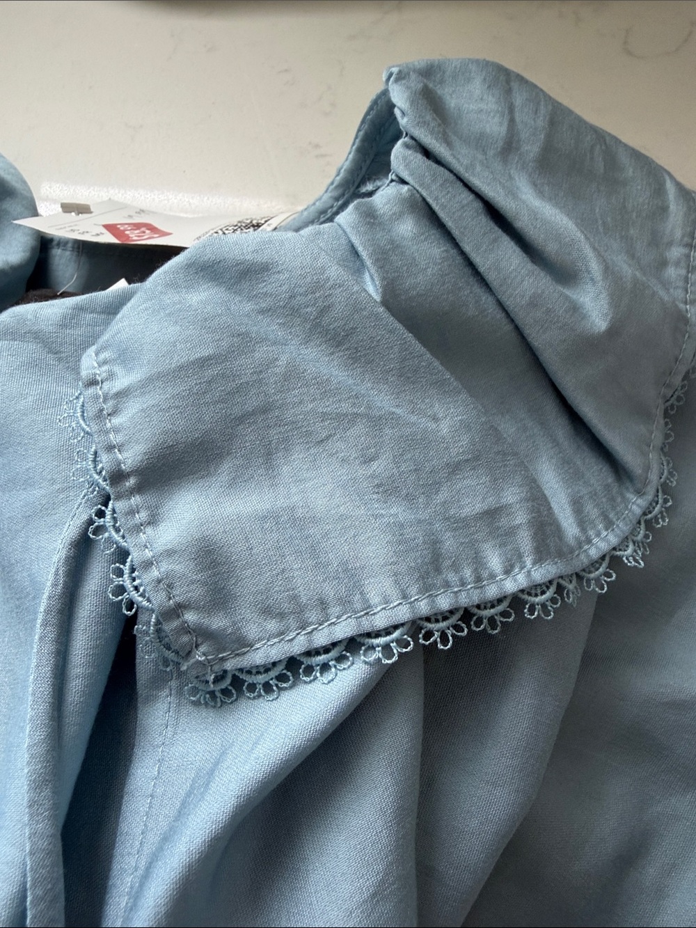 H&M Light Blue Ruffle Collar Tie-Front Blouse, nwt - Picture 13 of 17